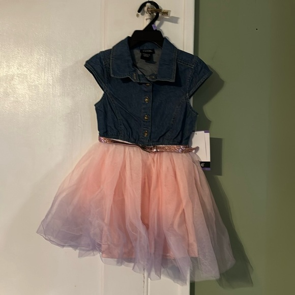 Zunie Kids' Dress size 4 Jean connected Top with Mesh Skirt & Pink Glitter Belt - Picture 1 of 12